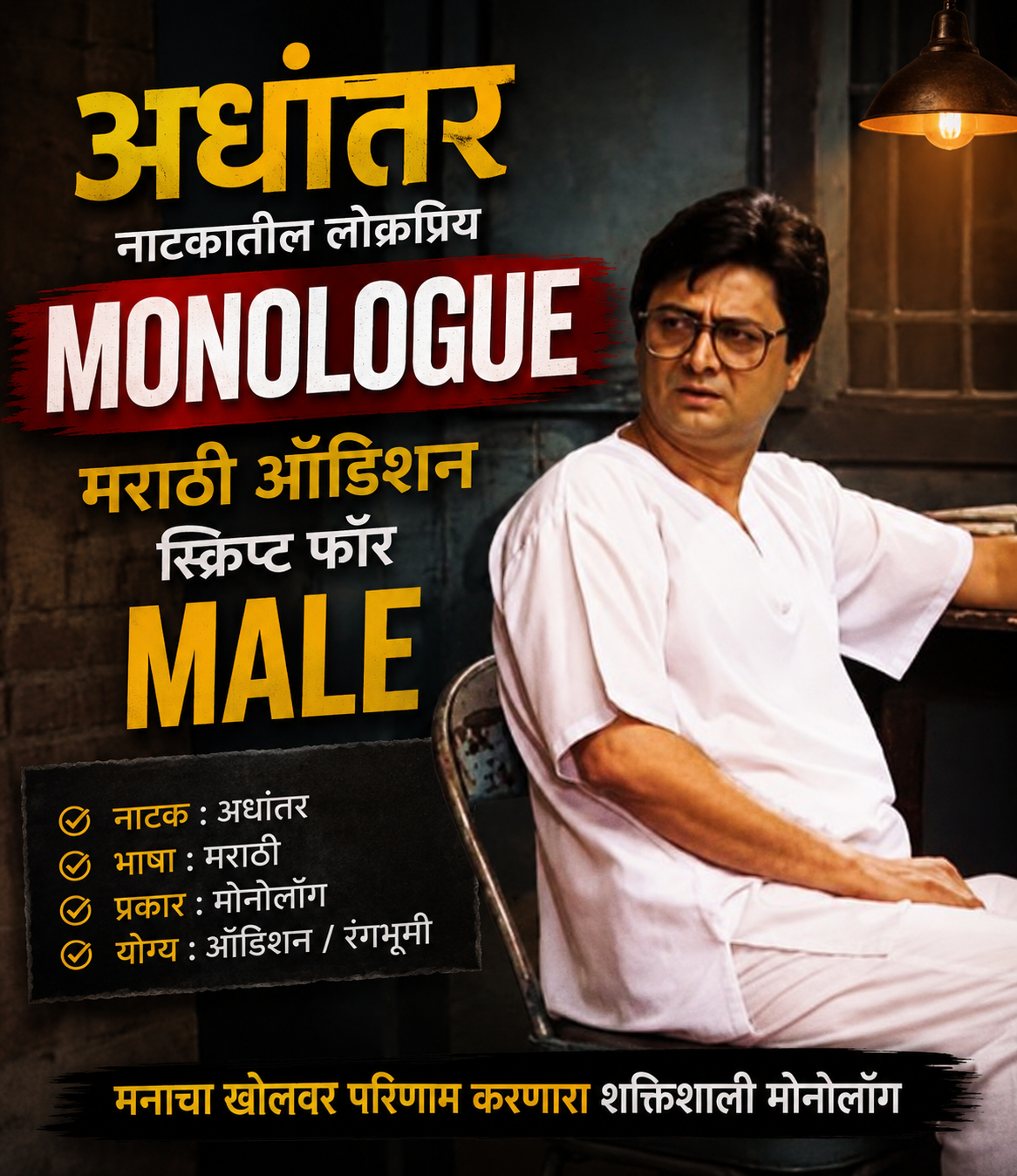Read more about the article अधांतर नाटकातील लोकप्रिय Monologue | Audition Script For Male – 38
